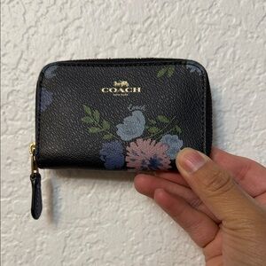 Vintage Coach Coin Wallet with Blue and Pink Floral Design